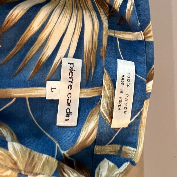 Pierre Cardin Blue Collared Short Sleeve Button Up Hawaiian Shirt Size Large - Picture 4 of 7